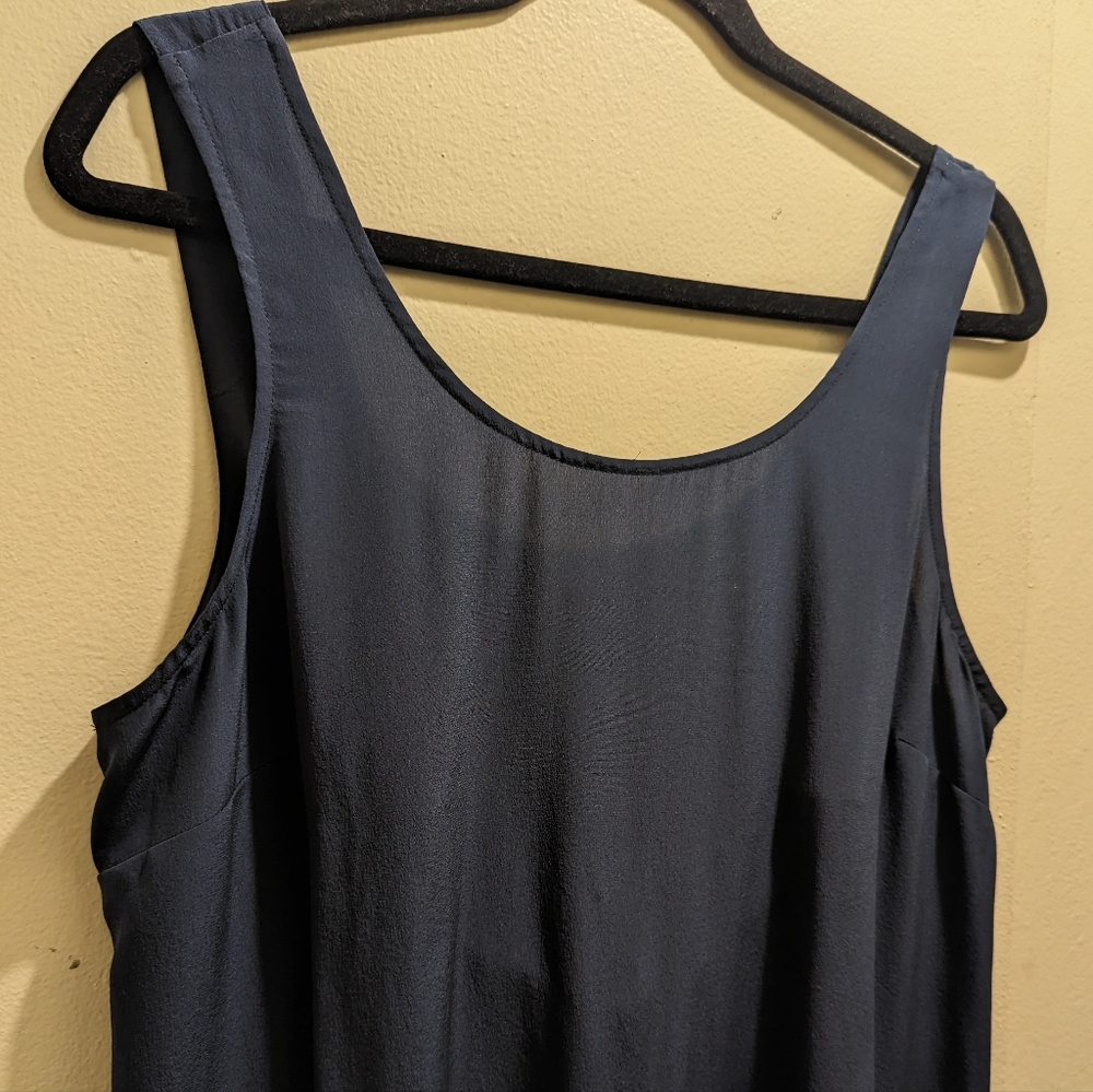 Madewell Silk Lookout Bow-Back Cutout Top Navy Blue Sleeveless Round Neck- L - Picture 5 of 12